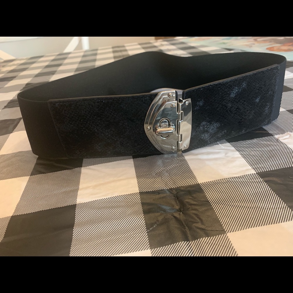 Black Waistband Belt with Silver Tone Hardware M/L